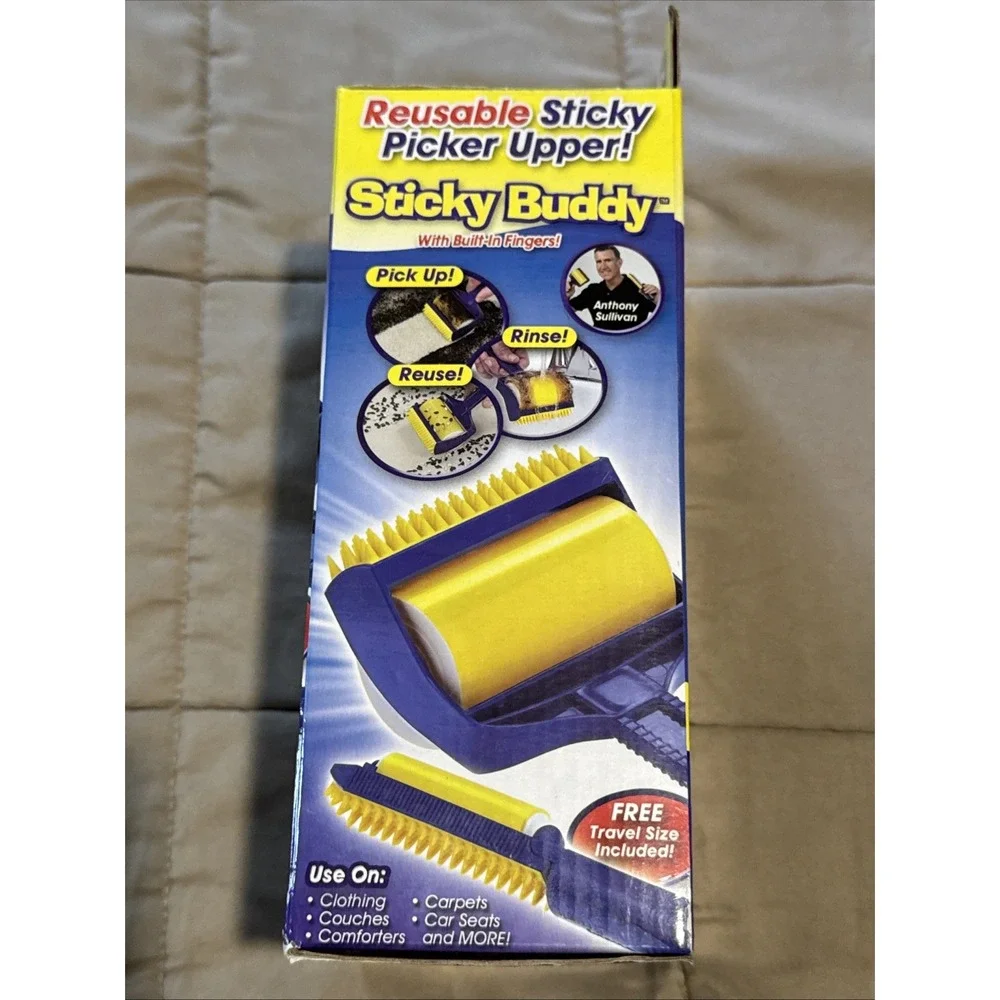 Reusable Sticky Picker Upper Roller Buddy Rinse Built in Rubber Fingers Pet Hair